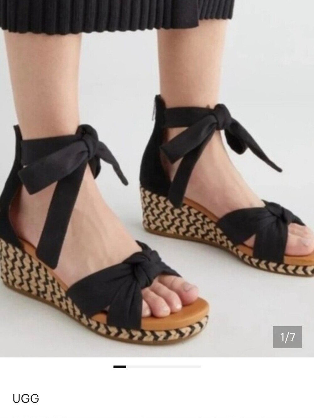 UGG Black Knotted Ankle-Tie Wedge Sandals